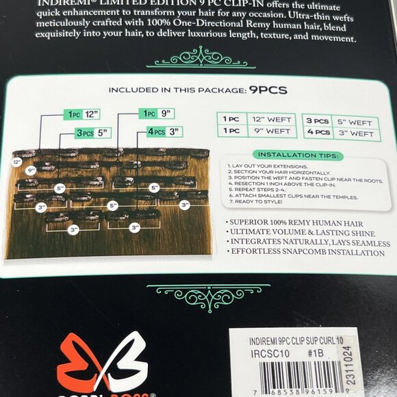 Indi Remi 9 Pc 10” Clip-in #1B Off Black Super Romance Curl Human Virgin Hair - Picture 8 of 9